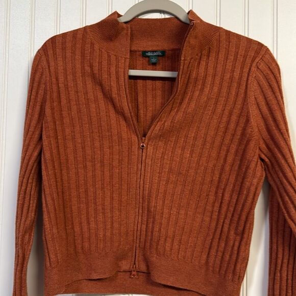 Widl Fable Women's Burnt Orange Ribbed Full Zip Cardigan Sweater - Picture 3 of 6